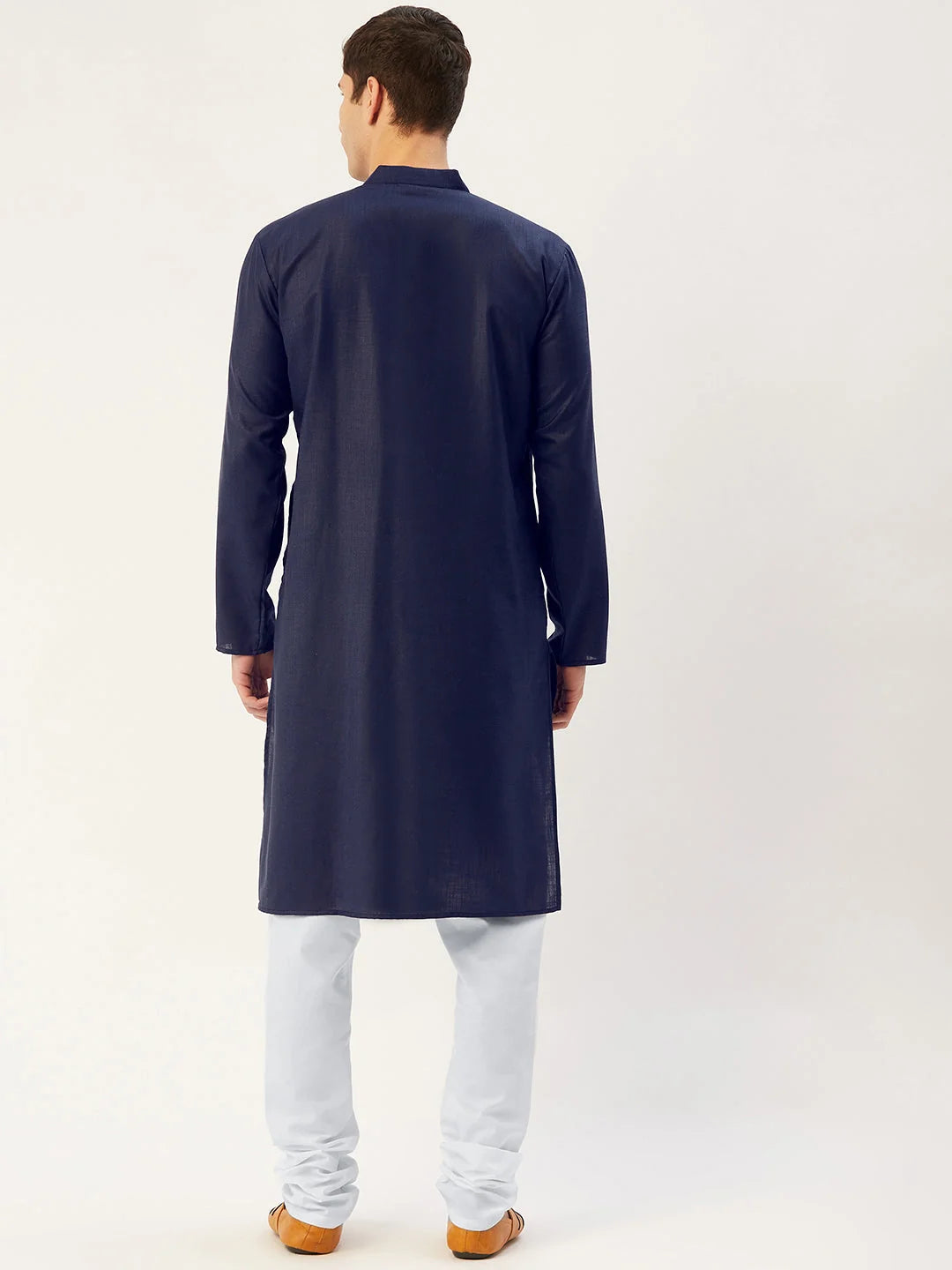 Navy Cotton Mens Kurta Pajama Set | Solid Pathani Style