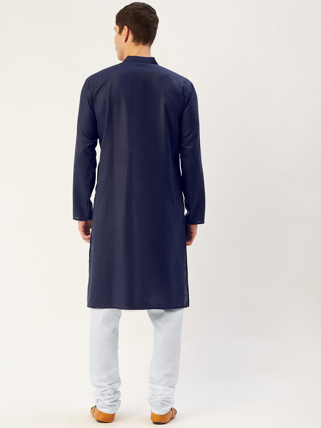 Navy Cotton Mens Kurta Pajama Set | Solid Pathani Style