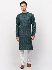 Men's Olive Printed Cotton Kurta Only