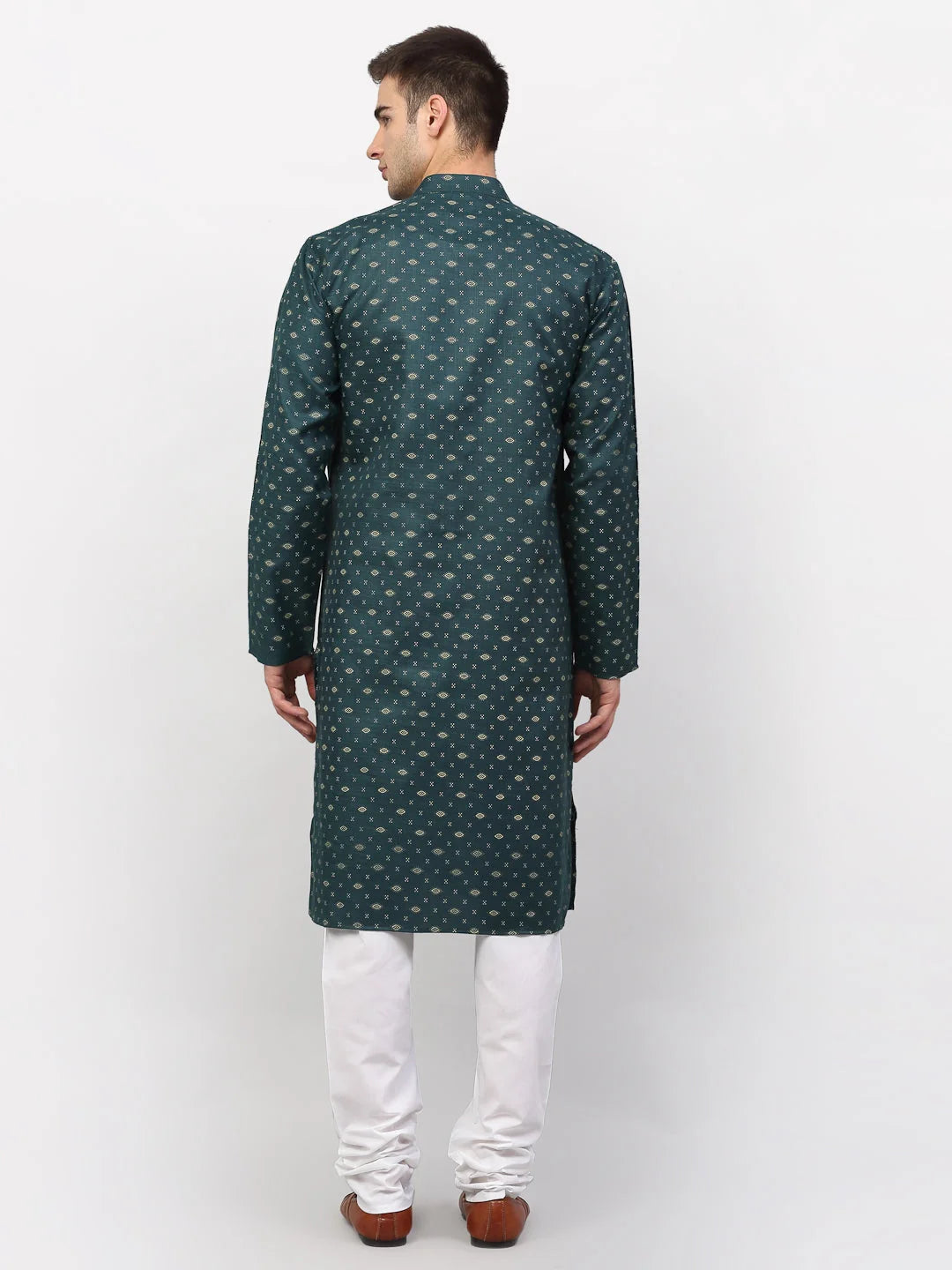 Olive Printed Cotton Kurta Pajama Set for Men | Ethnic Wear