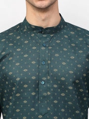 Men's Olive Printed Cotton Kurta Only