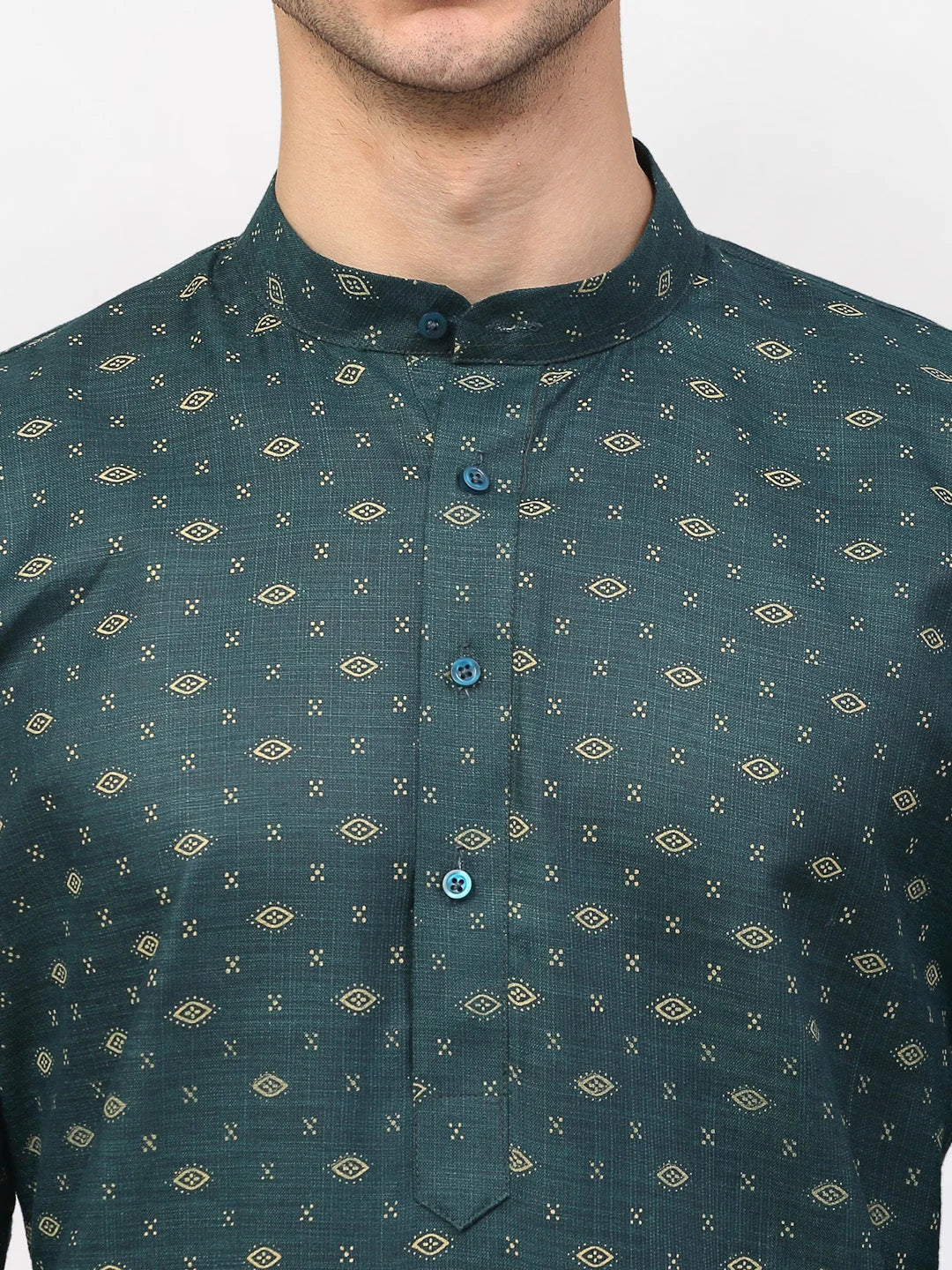 Olive Printed Cotton Kurta Pajama Set for Men | Ethnic Wear