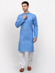Men's Sky Printed Cotton Kurta Payjama Sets