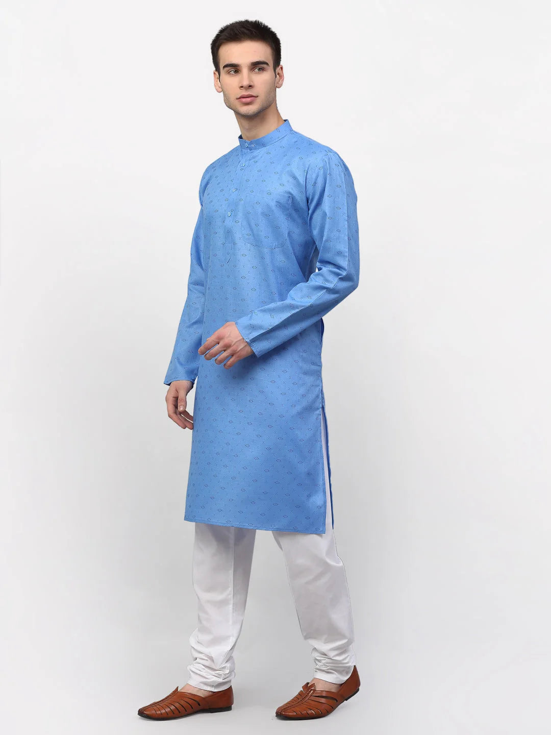 Sky Printed Cotton Kurta Pajama Set - Men's Ethnic Wear