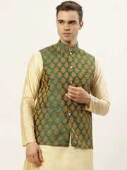 DesiQlo Men's Green Self-Designed Waistcoat ( JOWC 4026 Green )