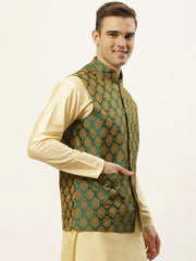 DesiQlo Men's Green Self-Designed Waistcoat ( JOWC 4026 Green )