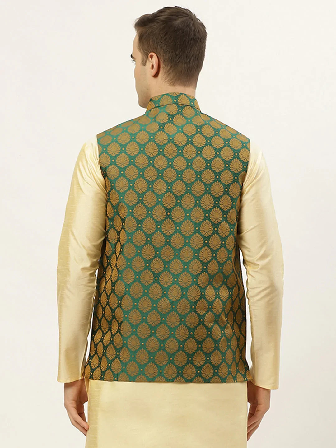 DesiQlo Men Waistcoat Nehru Jacket - Green - JOWC_4026Green_S