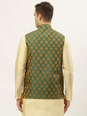 DesiQlo Men's Green Self-Designed Waistcoat ( JOWC 4026 Green )