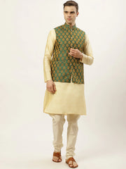 DesiQlo Men's Green Self-Designed Waistcoat ( JOWC 4026 Green )