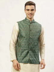 DesiQlo Men's Green Self-Designed Waistcoat ( JOWC 4028Green )