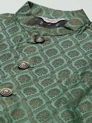 DesiQlo Men's Green Self-Designed Waistcoat ( JOWC 4028Green )