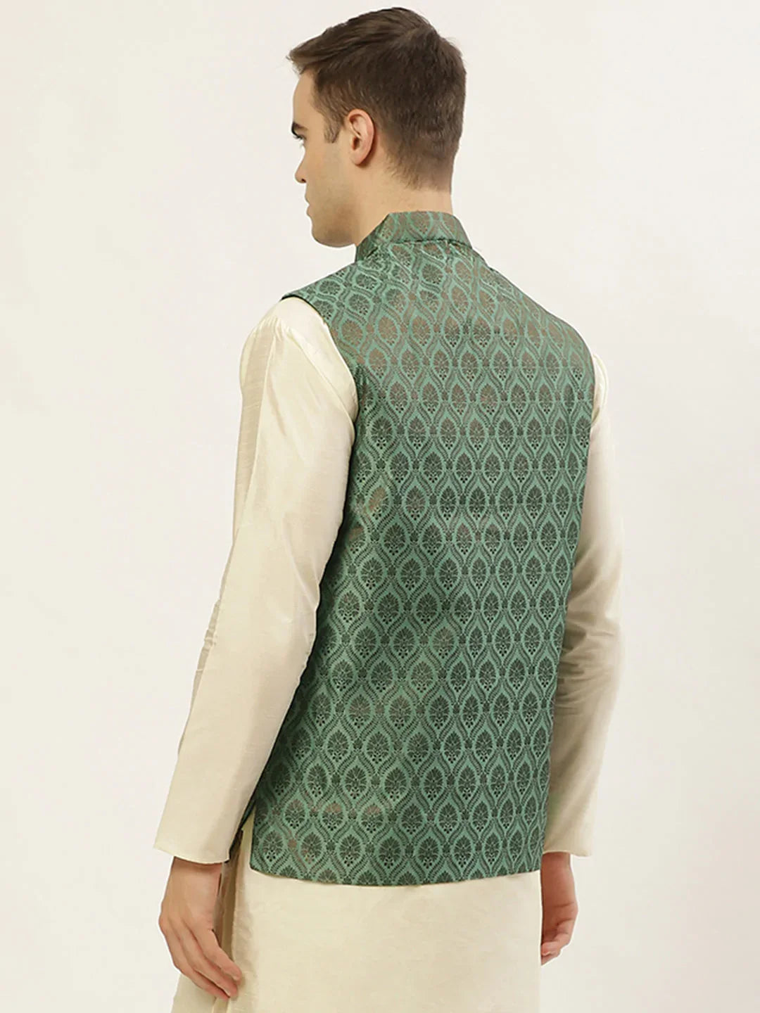 DesiQlo Men Waistcoat Nehru Jacket - Green - JOWC_4028Green_S