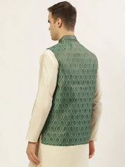 DesiQlo Men's Green Self-Designed Waistcoat ( JOWC 4028Green )