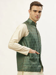 DesiQlo Men's Green Self-Designed Waistcoat ( JOWC 4028Green )