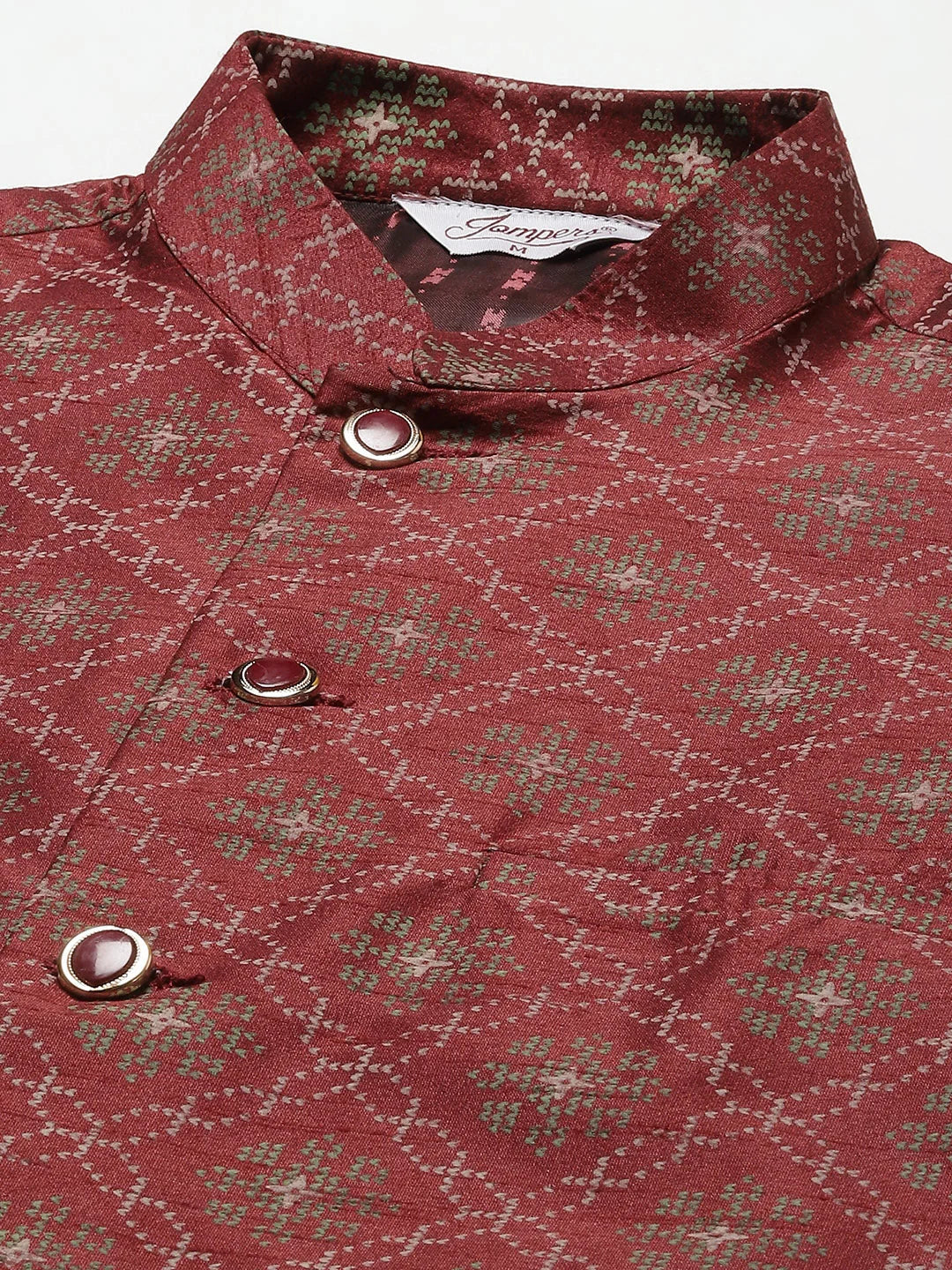 Maroon Printed Nehru Jacket - Men's Ethnic Wear | Modi Jacket