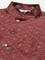 Men's Maroon Printed Nehru Jacket