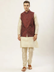 Men's Maroon Printed Nehru Jacket