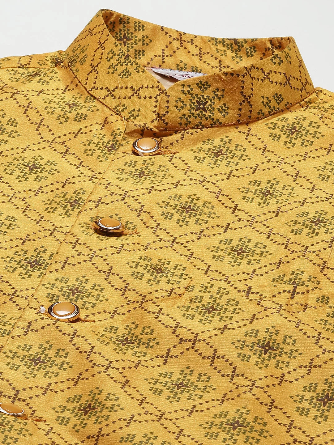 Mustard Printed Nehru Jacket for Men | Indian Ethnic Wear