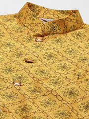Men's Mustard Printed Nehru Jacket