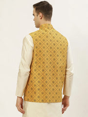 Men's Mustard Printed Nehru Jacket