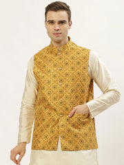 Men's Mustard Printed Nehru Jacket
