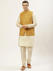 Men's Mustard Printed Nehru Jacket