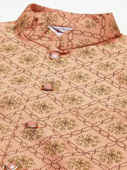 Men's Orange Printed Nehru Jacket