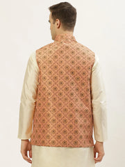 Men's Orange Printed Nehru Jacket