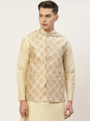 Men's Cream Mix Printed Nehru Jacket