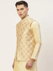 Men's Cream Mix Printed Nehru Jacket