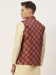 Men's Maroon Dark Printed Nehru Jacket