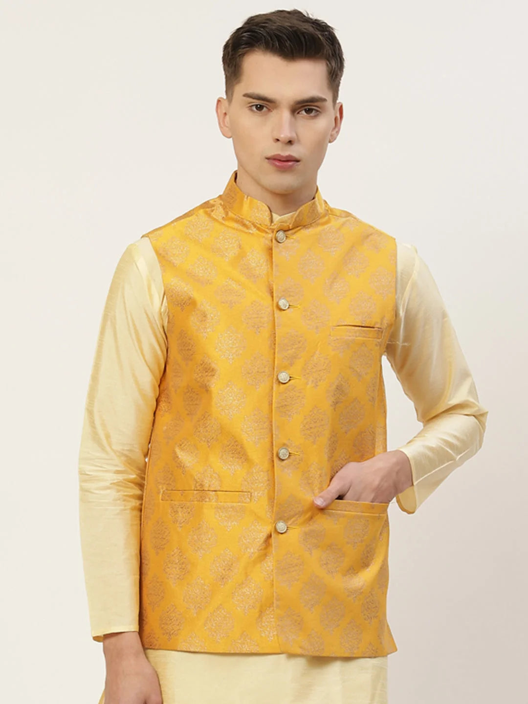 Mustard Nehru Jacket | Men's Ethnic Wear Modi Jacket for Wedding