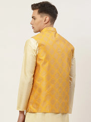 Men's Mustard Printed Assorted Nehru Jacket