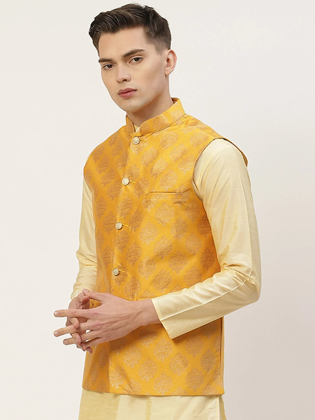 Mustard Nehru Jacket | Men's Ethnic Wear Modi Jacket for Wedding