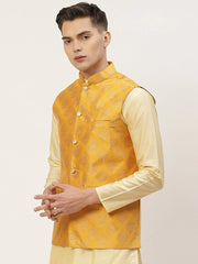 Men's Mustard Printed Assorted Nehru Jacket