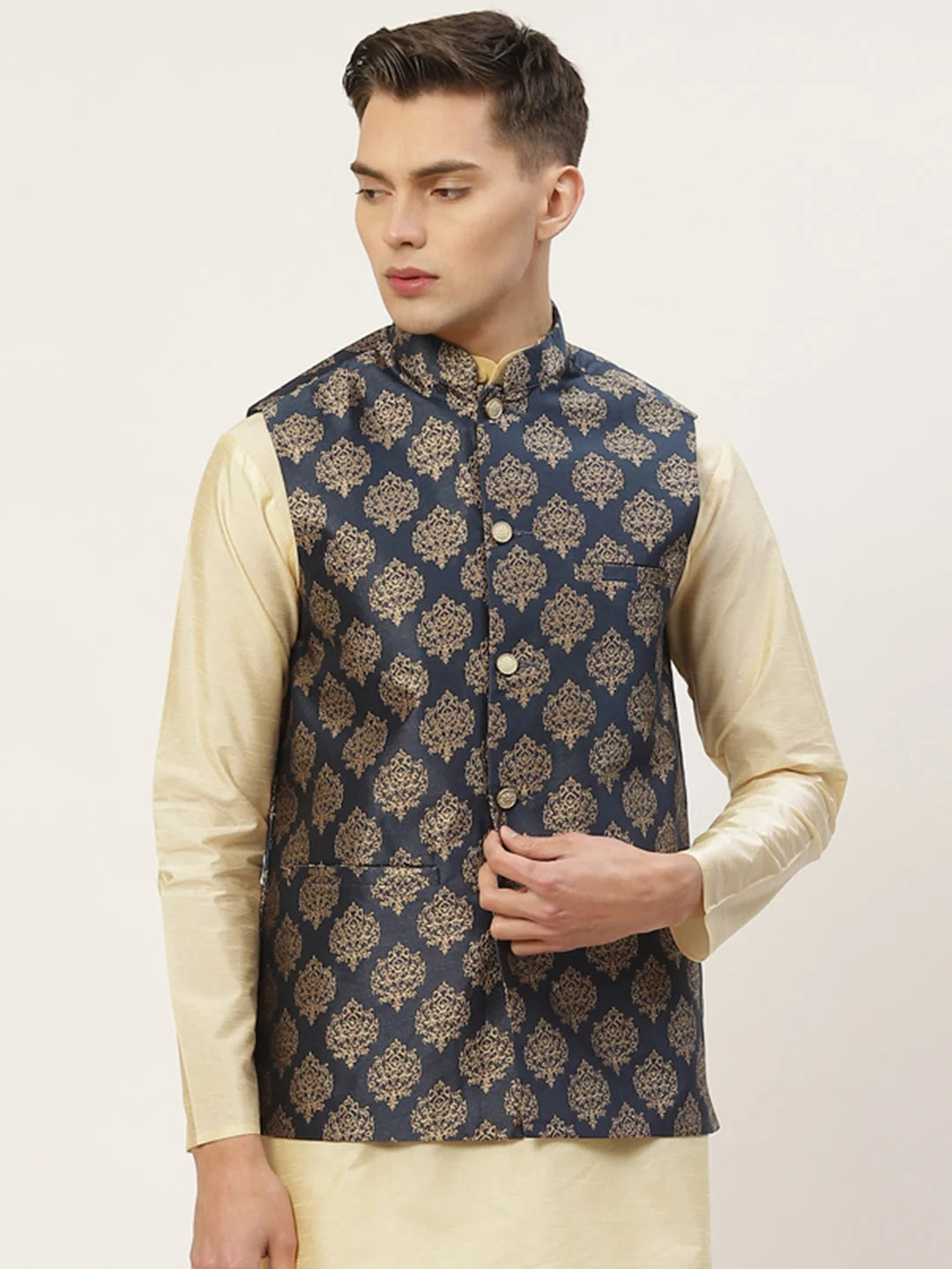 Navy Cotton Nehru Jacket | Indian Nehru Jackets for Men