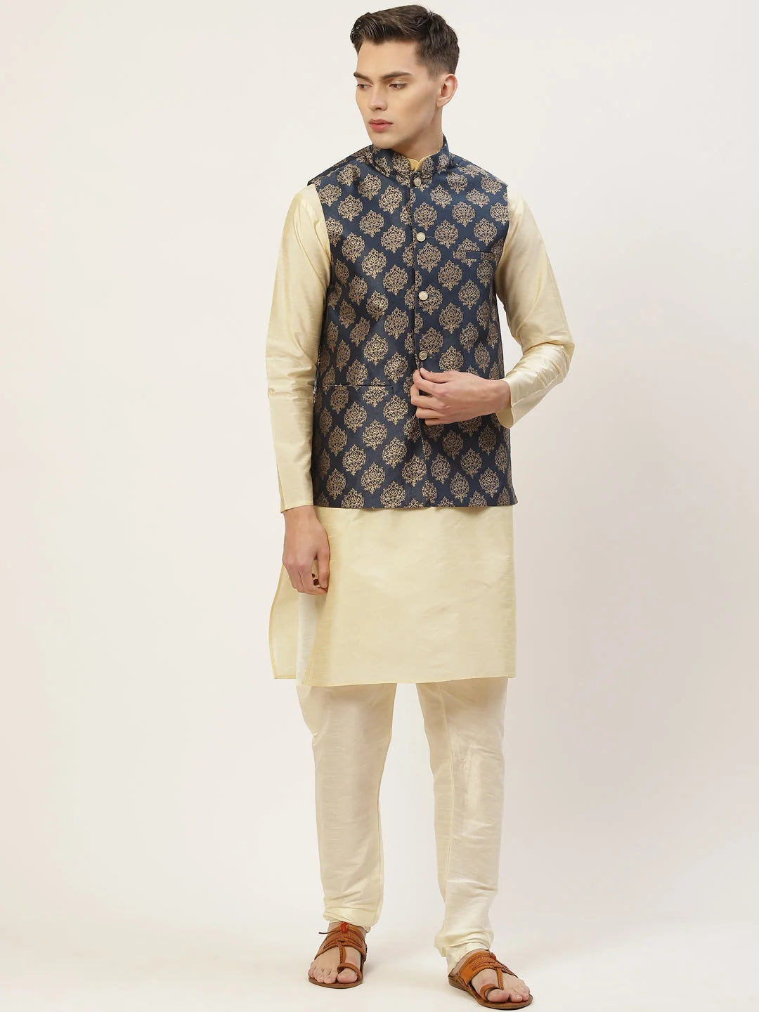 Navy Cotton Nehru Jacket | Indian Nehru Jackets for Men