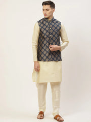 Men's Navy Printed Nehru Jacket
