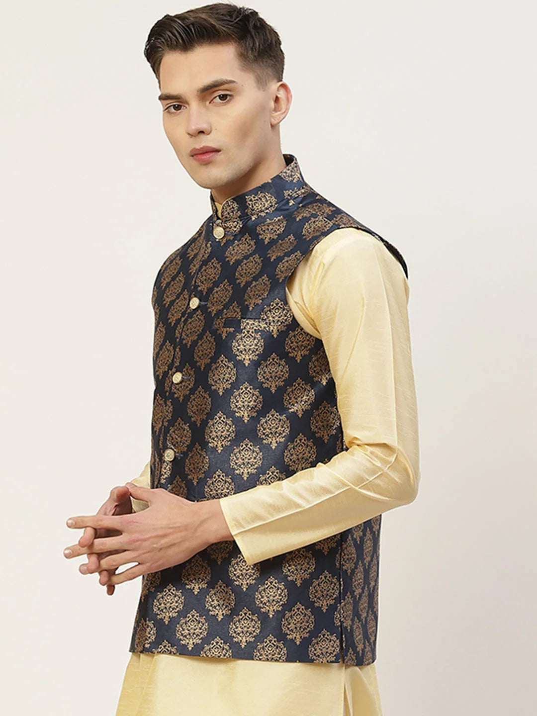Navy Cotton Nehru Jacket | Indian Nehru Jackets for Men