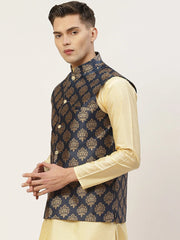 Men's Navy Printed Nehru Jacket