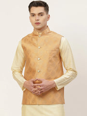 Men's Peach Printed Nehru Jacket