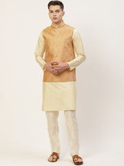 Men's Peach Printed Nehru Jacket
