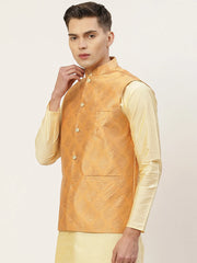 Men's Peach Printed Nehru Jacket