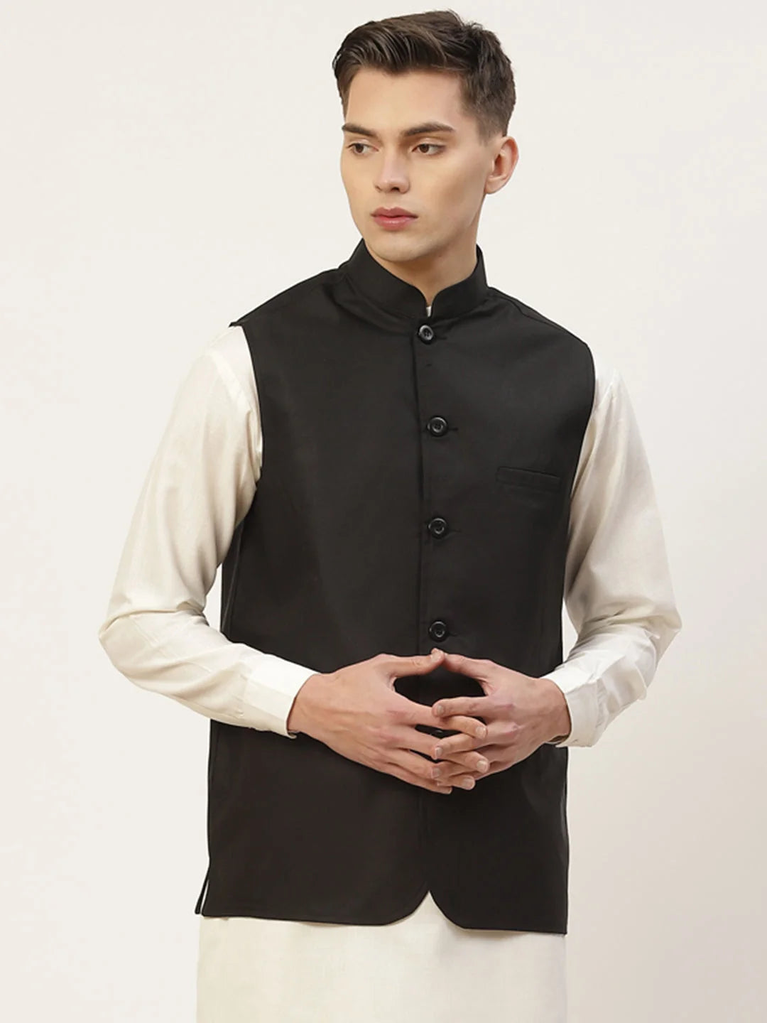 Jet Black Solid Nehru Jacket - Men's Nehru Jacket Wedding Option