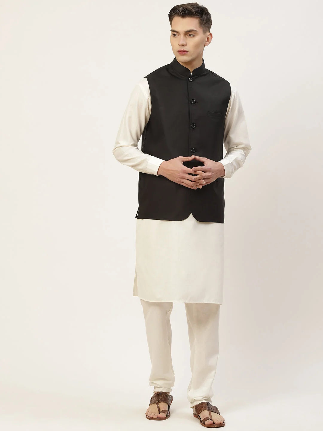 Jet Black Solid Nehru Jacket - Men's Nehru Jacket Wedding Option