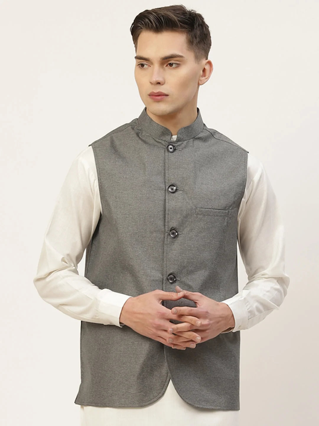 Charcoal Solid Nehru Jacket - Modi Jacket for Men's Ethnic Wear