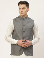 Men's Charcoal Solid Nehru Jacket
