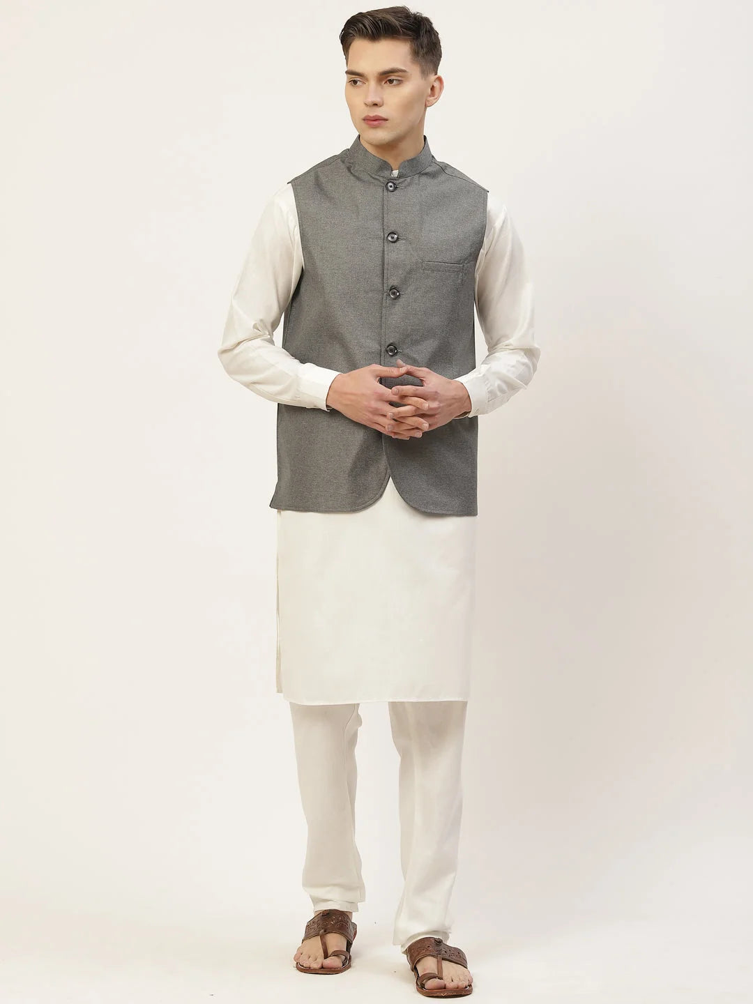 Charcoal Solid Nehru Jacket - Modi Jacket for Men's Ethnic Wear