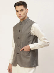 Men's Charcoal Solid Nehru Jacket