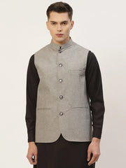 Men's Grey Solid Short Nehru Jacket
